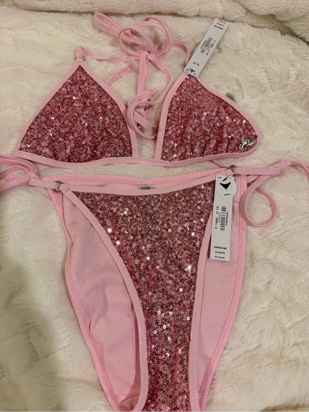 Sequin Pink Triangle women One-Piece Bikini Set
